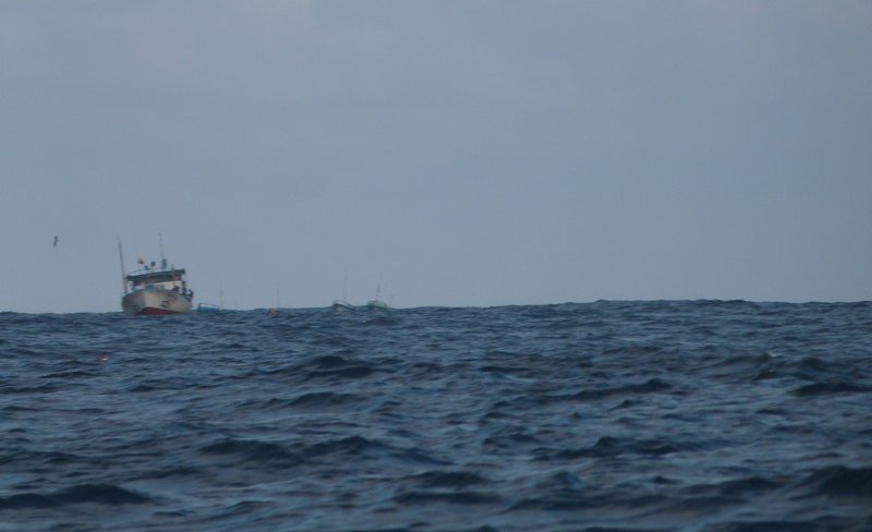 Des pêcheurs aui suid des Galapagos